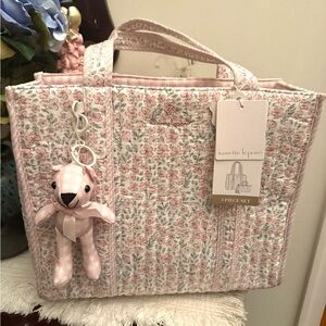 Nanette Lepore Pink Floral Quilted Tote with Bear Charm